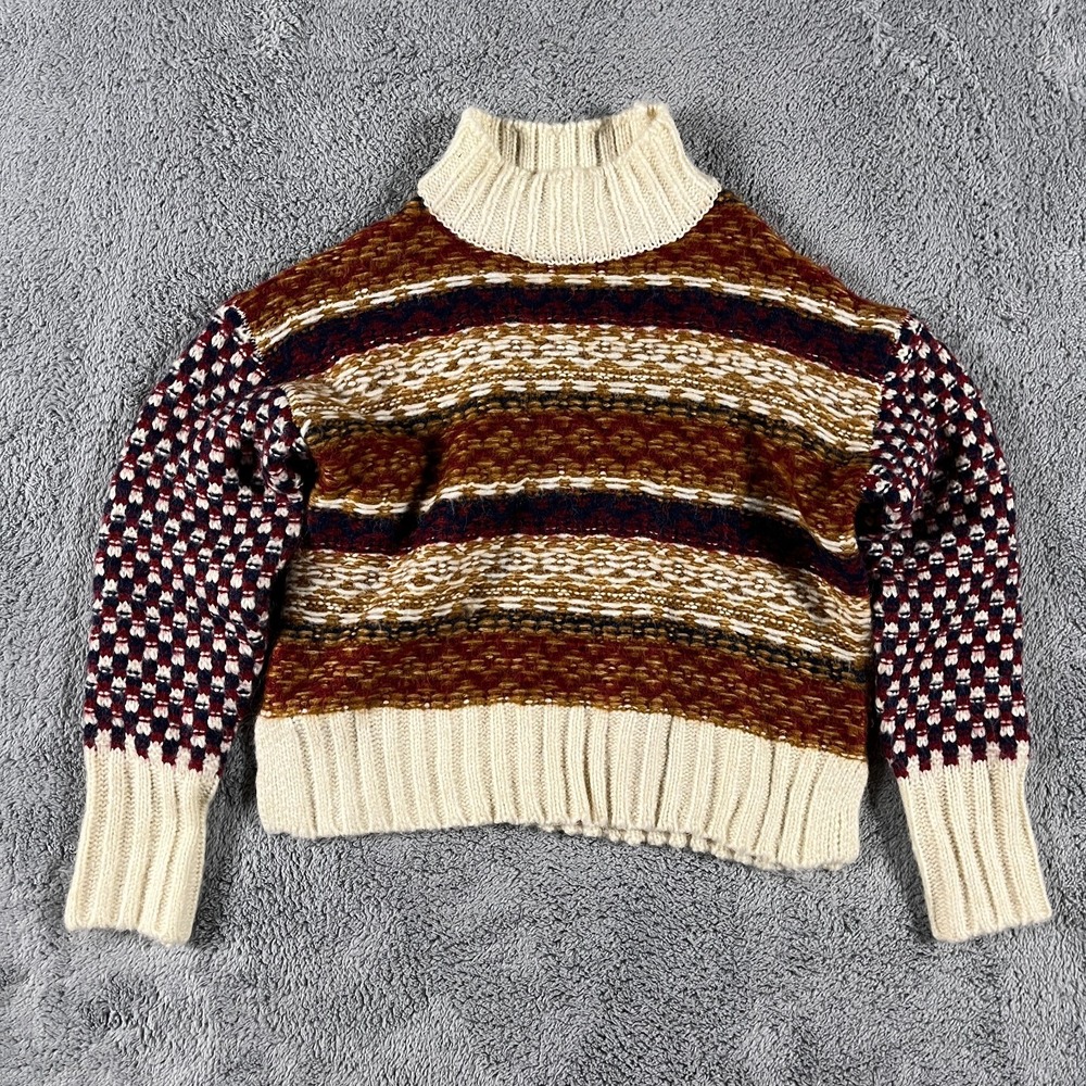 Industry Cropped Sweater Womens L Multi Fair Isle Long Sleeve Mock Neck Pullover